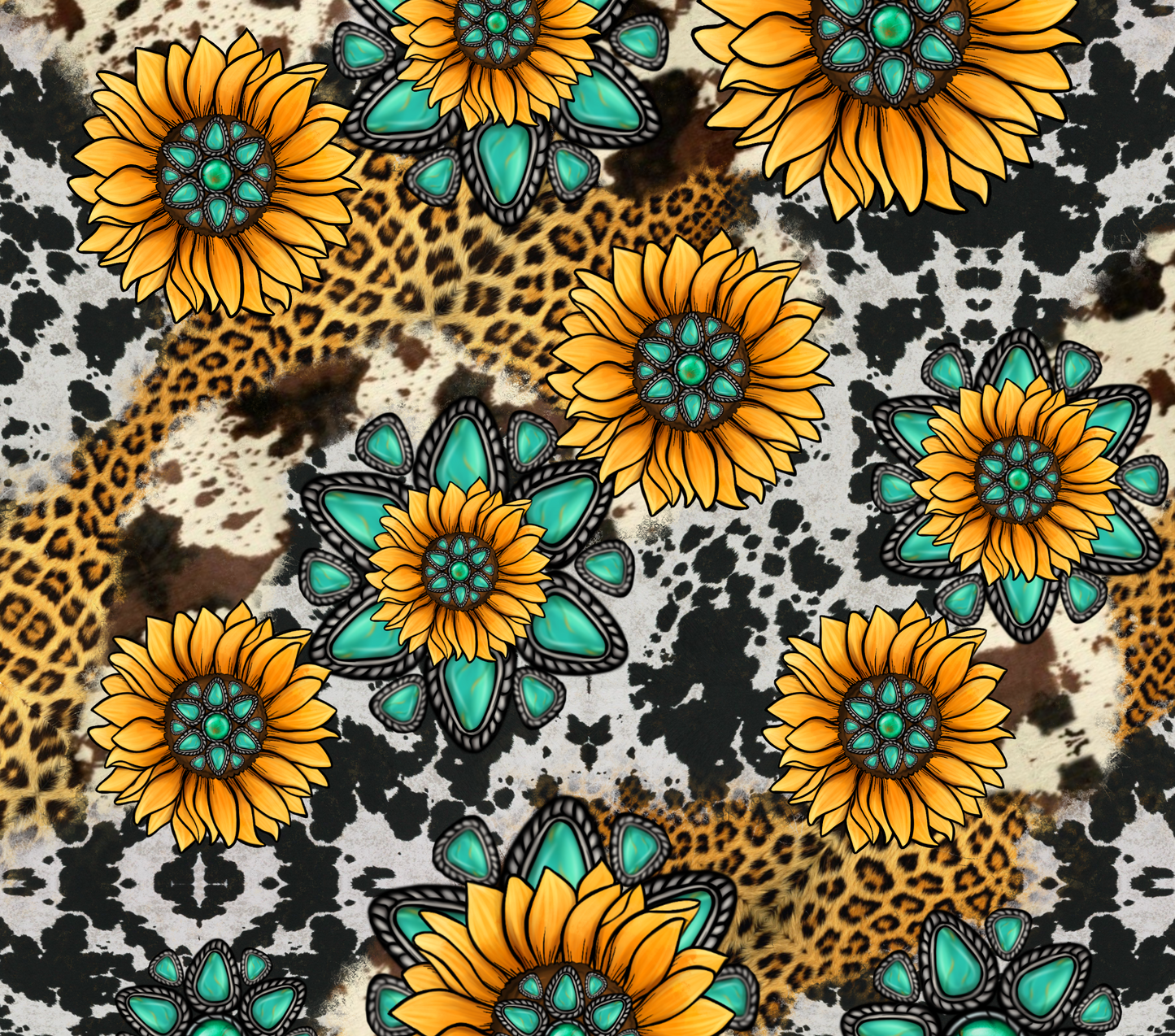 SUNFLOWER LEOPARD COW PRINT GEMSTONE SKINNY TUMBLER