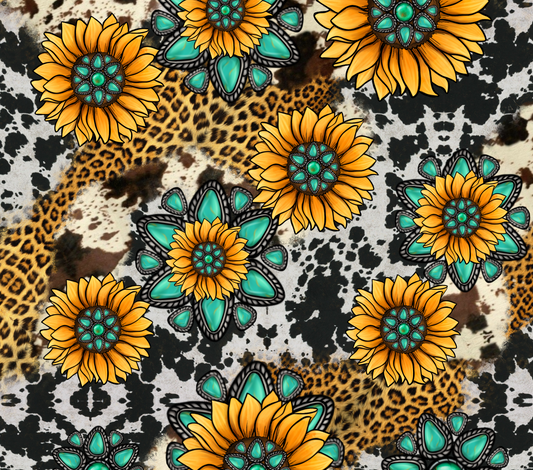 SUNFLOWER LEOPARD COW PRINT GEMSTONE SKINNY TUMBLER