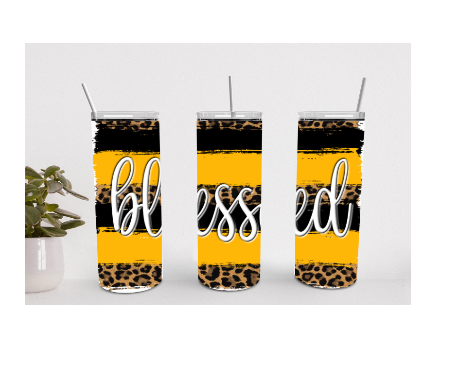 20 oz skinny tattered edge Blessed wrapped tumbler